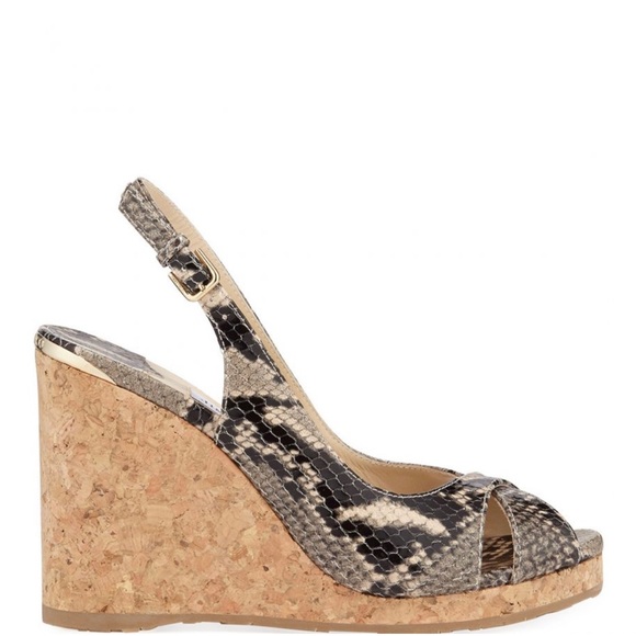 Jimmy Choo NWOB Designer Amely Snake leather Slingback Cork Wedge Sandal Size 35 - Picture 4 of 10